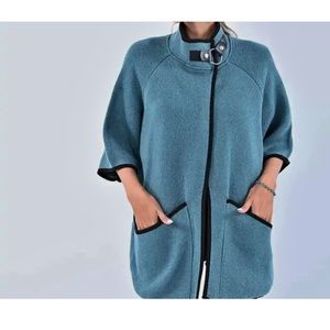 PASSAGE Teal Blue Knit Oversized Turtleneck Very Soft Stretchy Cardigan Coat S/M